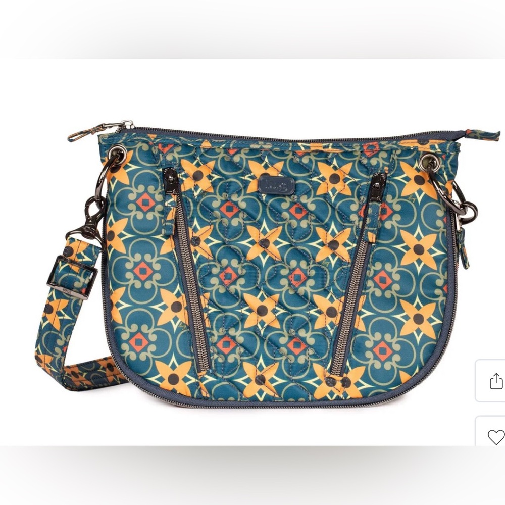 lug Teal Crossbody Bag with Yellow Floral Motif